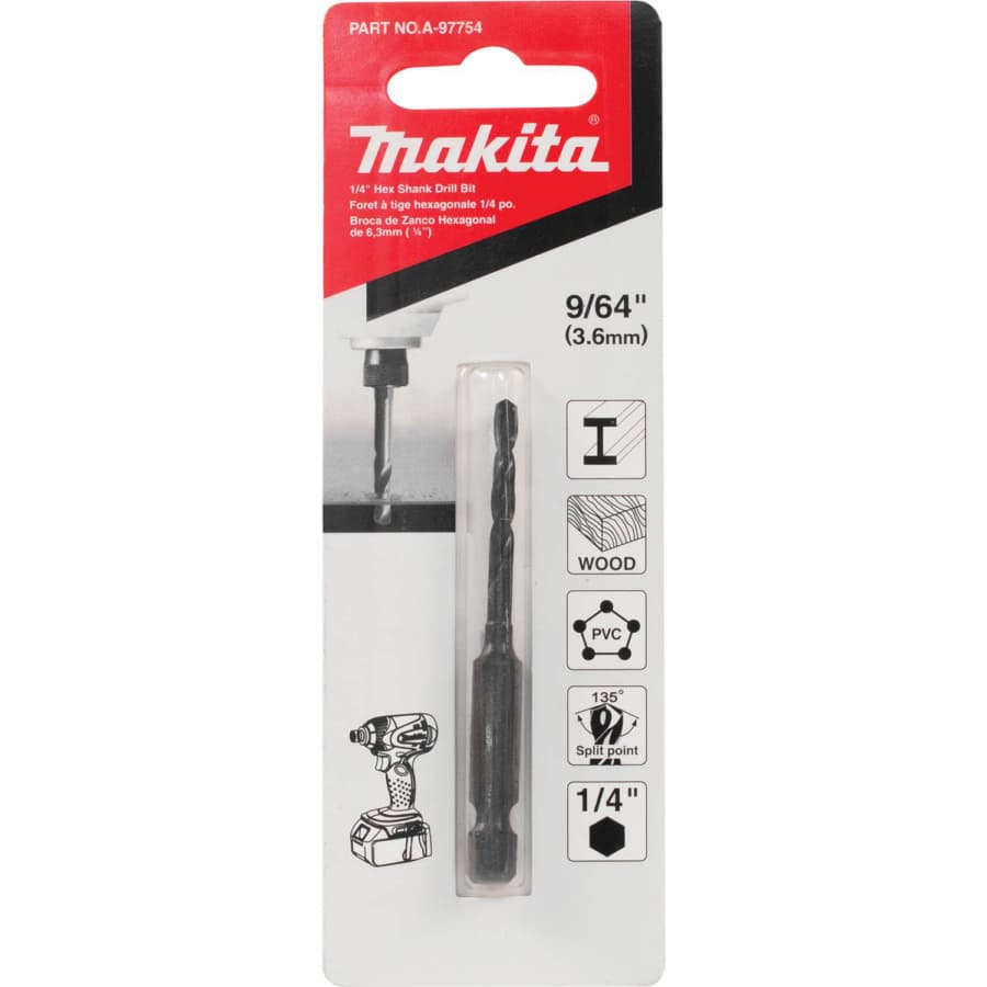 Makita 9/16" x 2-3/4" Black Oxide Drill Bit 1/4" Shank, A-97754, detail 3