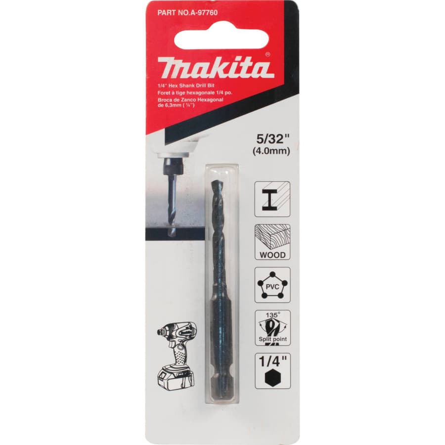 Makita 5/32" x 2-3/4" Black Oxide Drill Bit 1/4" Shank, A-97760, detail 3