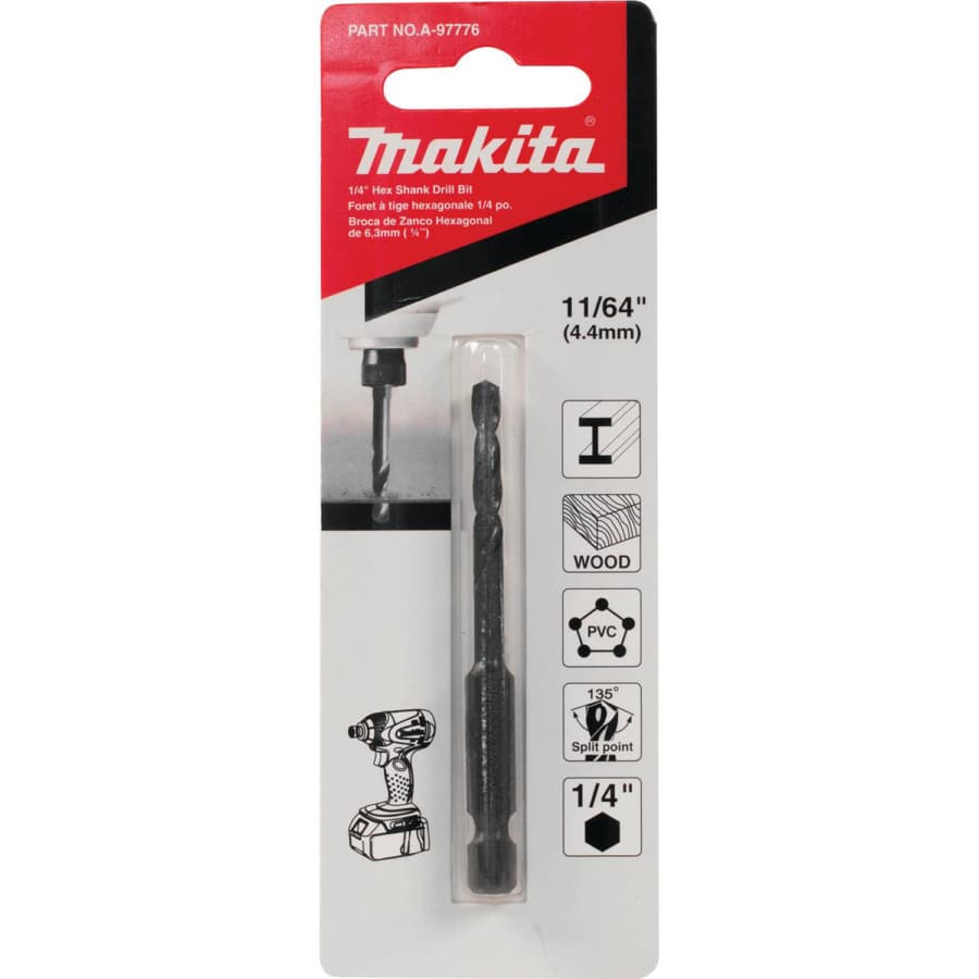Makita 11/64" x 2-15/16" Black Oxide Drill Bit 1/4" Shank, A-97776, detail 3