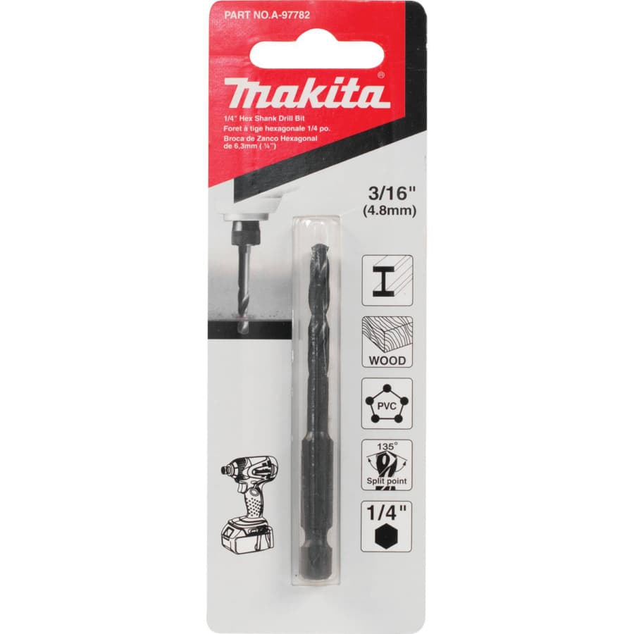 Makita 3/16" x 2-15/16" Black Oxide Drill Bit 1/4" Shank, A-97782, detail 3