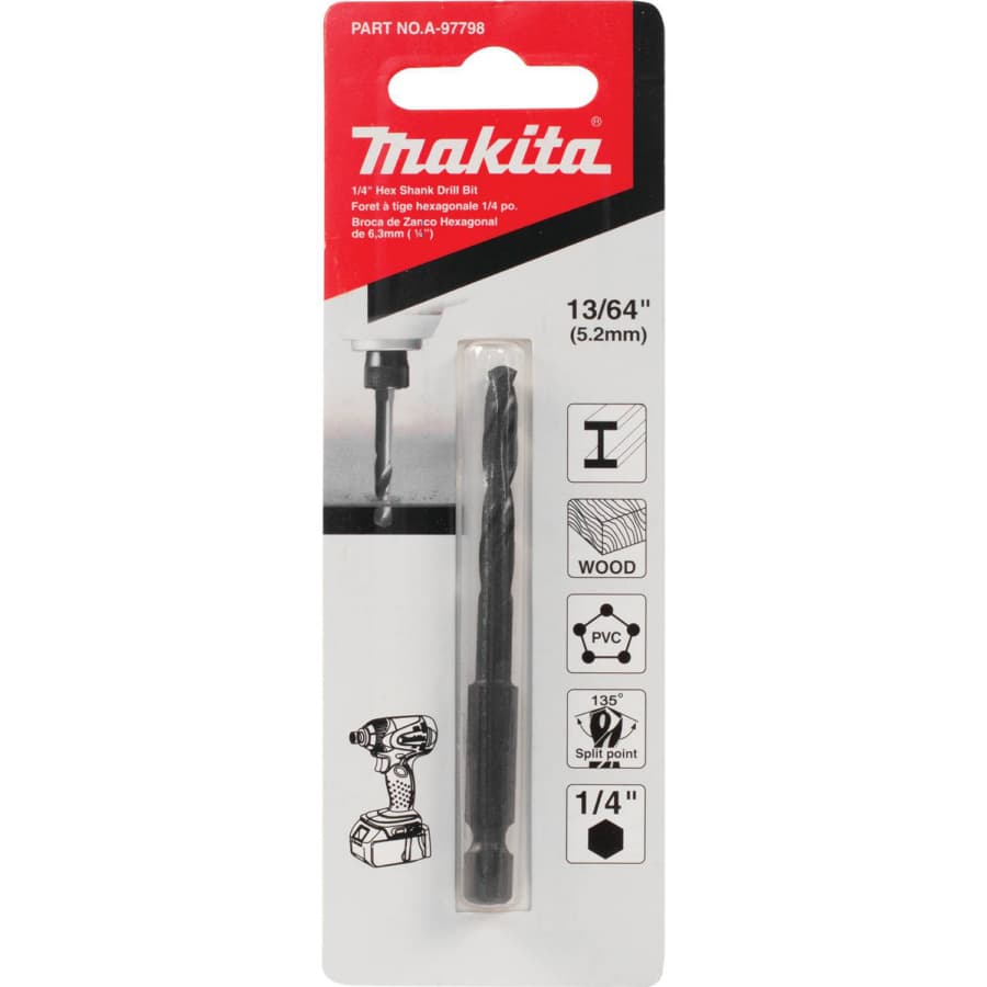 Makita 13/64" x 3" Black Oxide Drill Bit 1/4" Shank, A-97798, detail 3