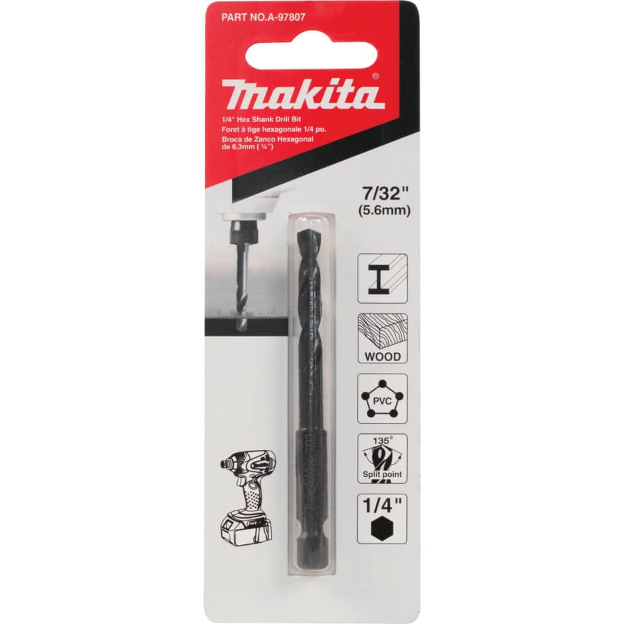 Makita 7/32" x 3" Black Oxide Drill Bit 1/4" Shank, A-97807, detail 3