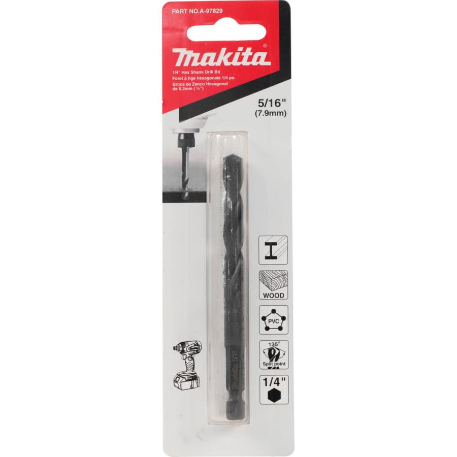 Makita 5/16" x 3-15/16" Black Oxide Drill Bit 1/4" Shank, A-97829, detail 3