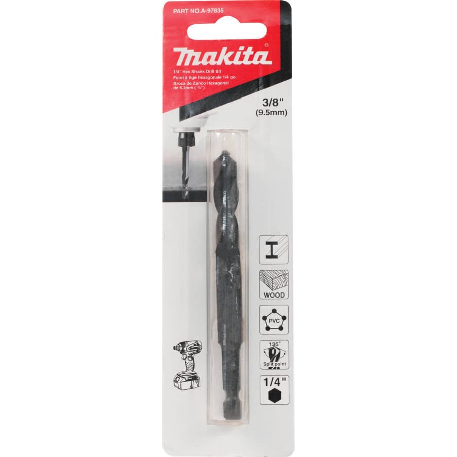 Makita 3/8" x 3-15/16" Black Oxide Drill Bit 1/4" Shank, A-97835, detail 3
