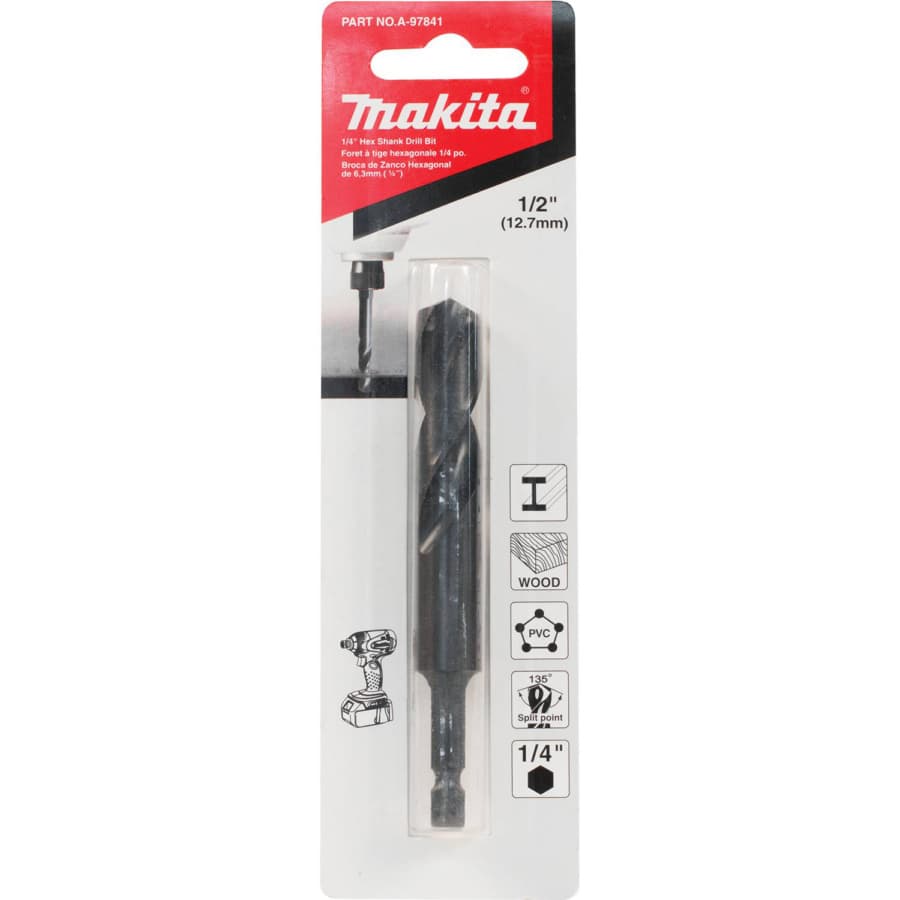 Makita 1/2" x 3-15/16" Black Oxide Drill Bit 1/4" Shank, A-97841, detail 3