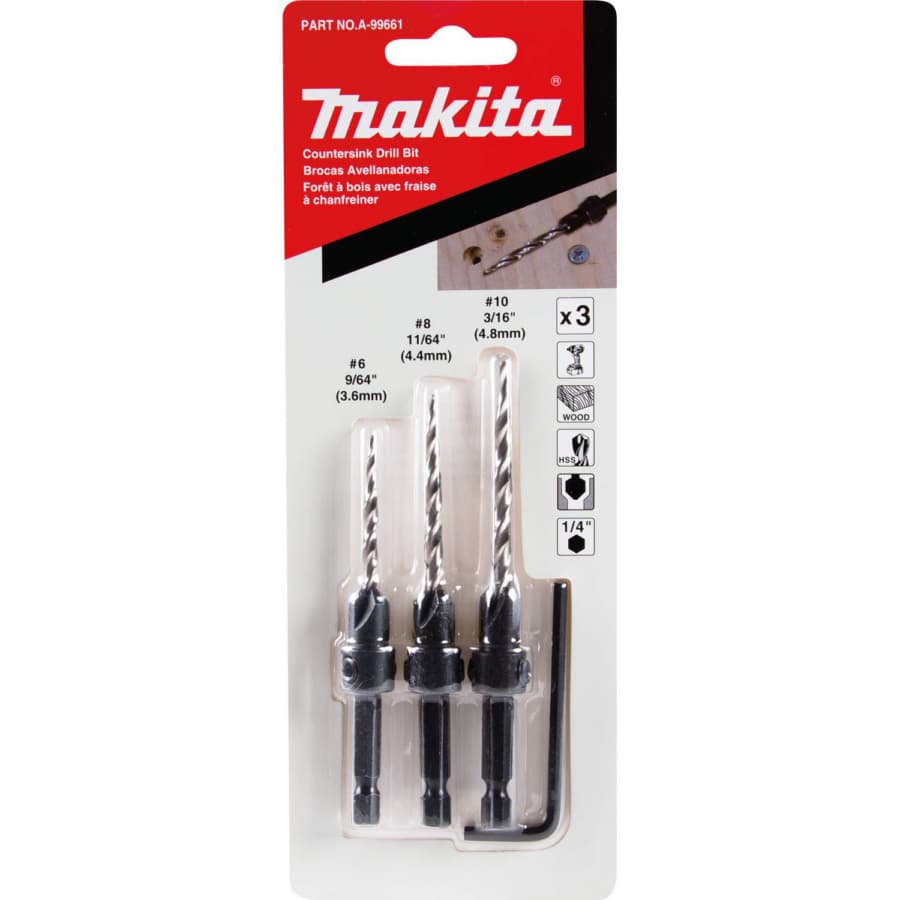 Makita 3-Piece Countersink Drill Bit Set with Hex Wrench, A-99661, detail 2