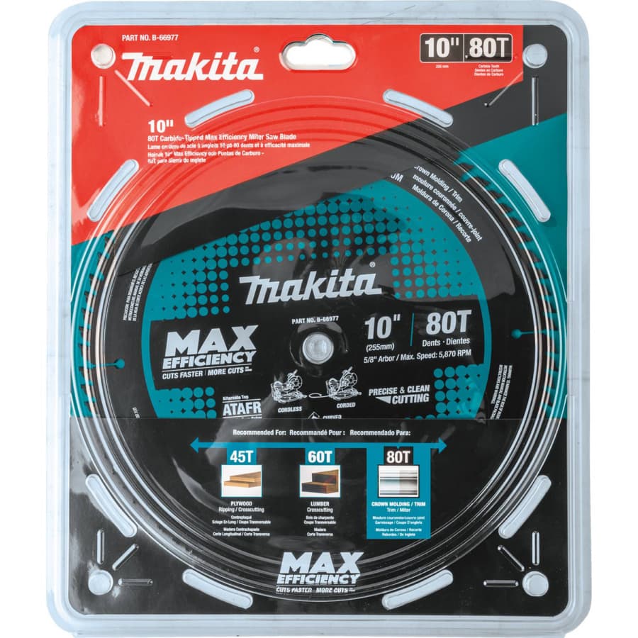 Makita Max Efficiency 10" Diameter with 5/8" Arbor 80 Tooth Fine Cutoff / Crosscut Saw Blade, B-66977, detail 2