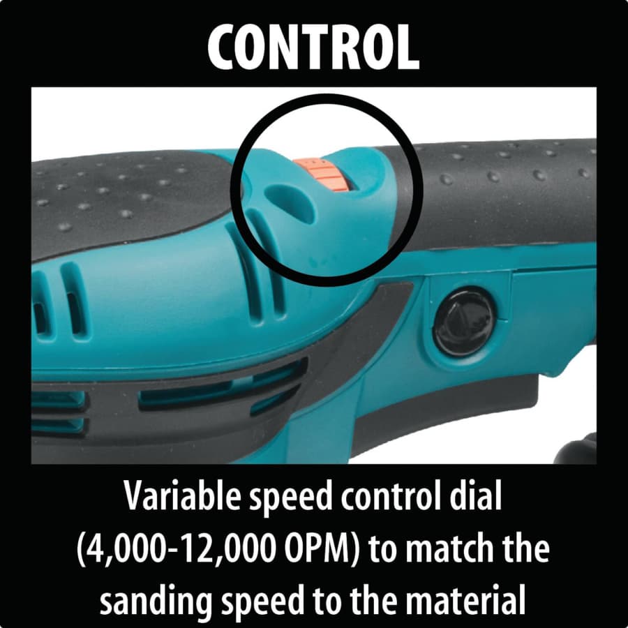 Makita Orbital Sander Corded 3A Motor with 5" Round Hook and Loop Pad, Vacuum, - BO5041K, detail 4