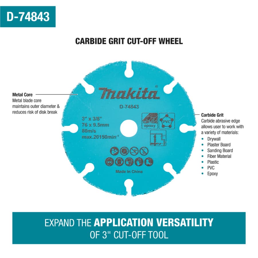 Makita 3" Carbide Grit Abrasive Multi-Material Cut-Off Wheel, detail 1