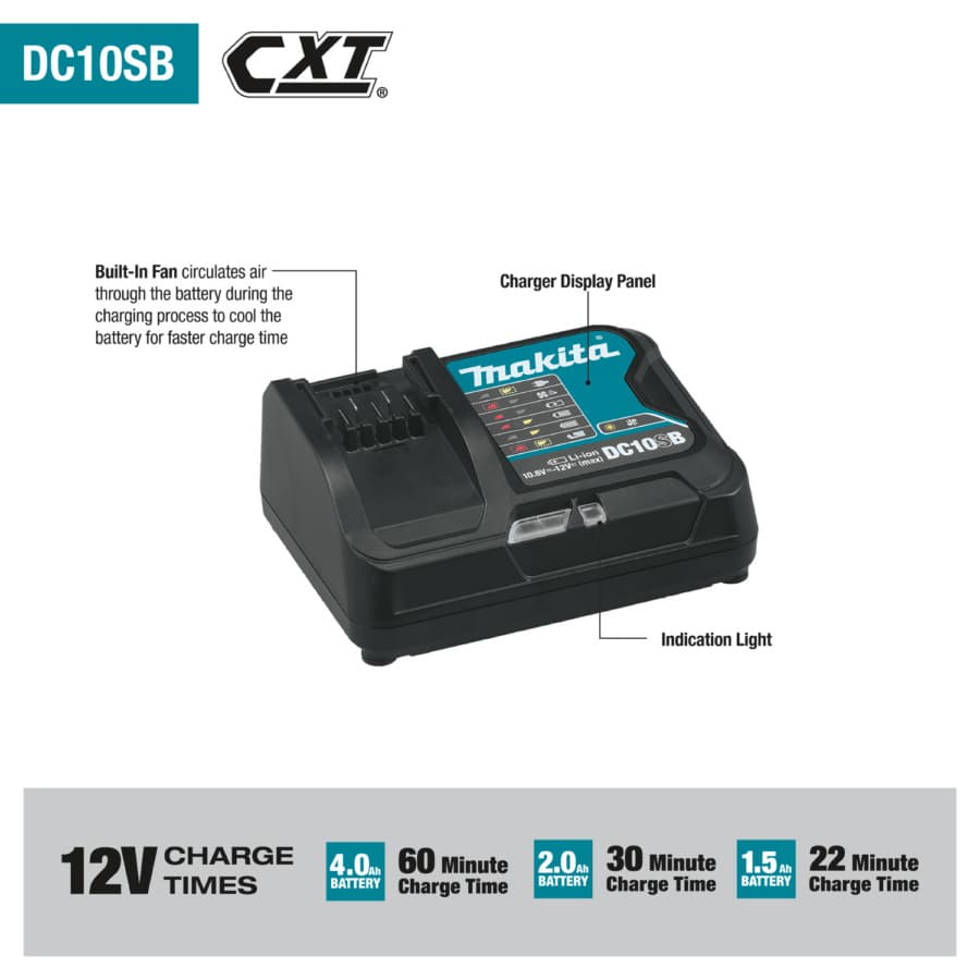 Makita 12V Max CXT Lithium-Ion Rapid Optimum Charger - DC10SB, detail 1