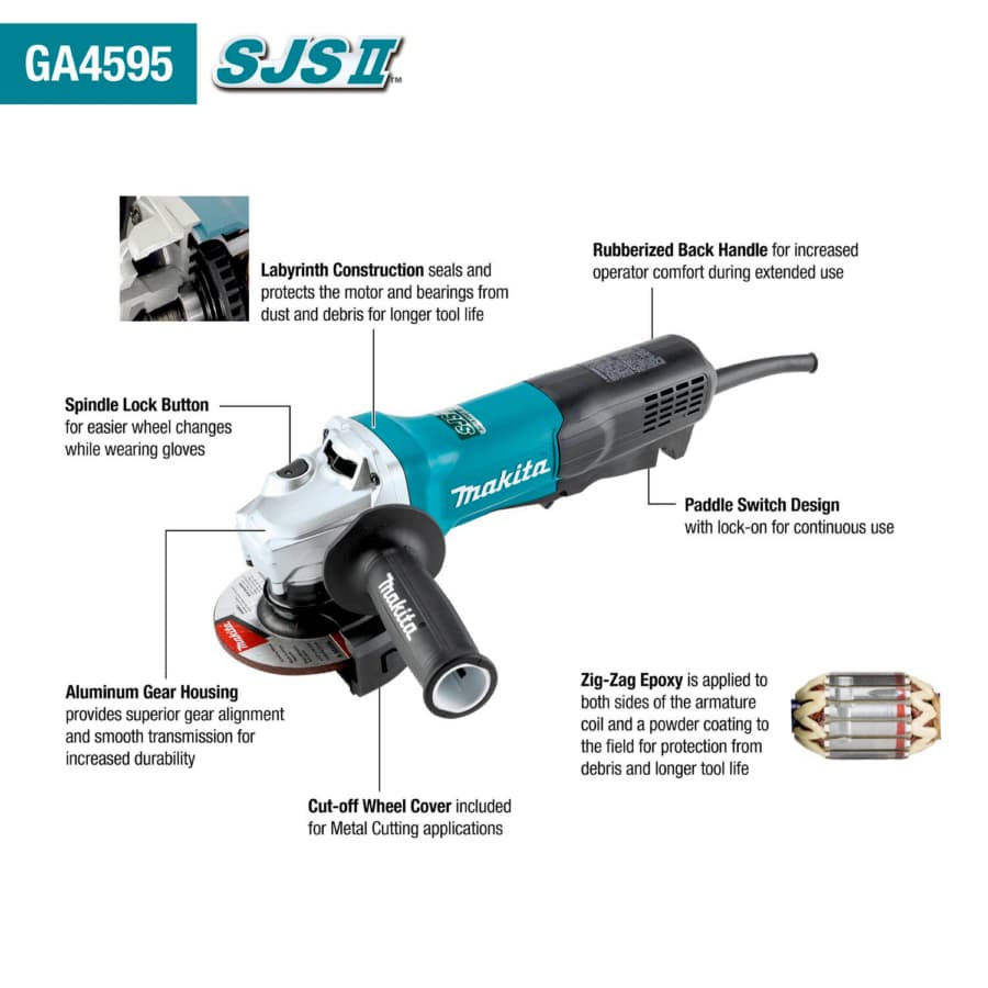 Makita 4-1/2" Angle Grinder SJS II Corded 15 Amp, 11500 rpm - GA4595, detail 4