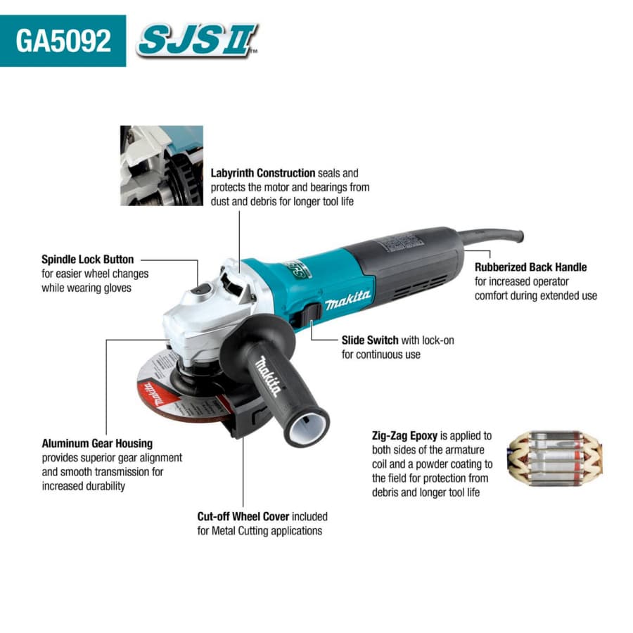 Makita 5" Angle Grinder SJS II Corded 15 Amp, 11500 rpm - GA5092, detail 4