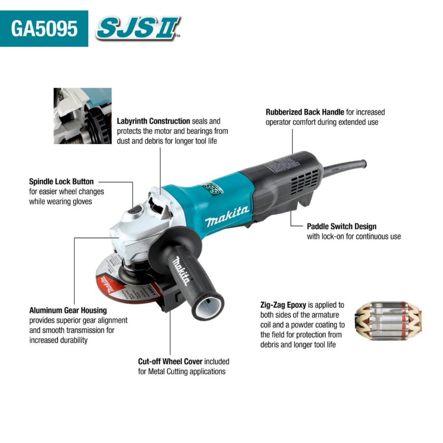 Makita 5" Angle Grinder SJS II Corded 15 Amp, 11500 rpm - GA5095, detail 4