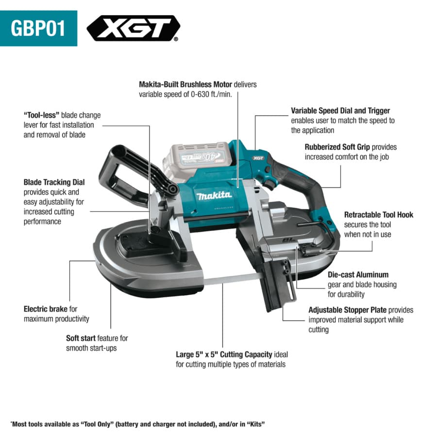 Makita Portable Band Saws 40V max XGT® Lithium-Ion Cordless Brushless Motor 44-7/8" Blade Length, Bare Tool, With LED Light, GBP01Z, detail 1