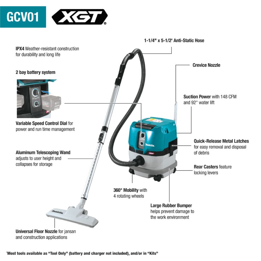 40V max XGT 2.1 Gallon Brushless Cordless Wet/Dry Dust Extractor/Vacuum Tool Only, detail 1