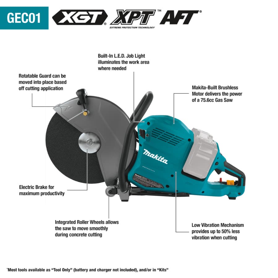 Makita 14" Power Cutter 1" Arbor 40V max XGT® Lithium-Ion Cordless Brushless Motor, Electric Brake, Bare Tool, GEC01Z, detail 1