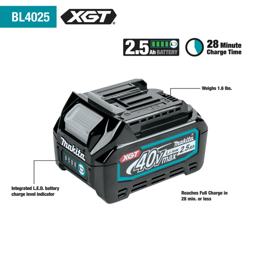 Makita Drill/Driver 1/2" 40V max XGT® Lithium-Ion Cordless Brushless Motor, 1250 lbf.in of Torque, 2.5 Ah Battery Included - GFD01D, detail 4