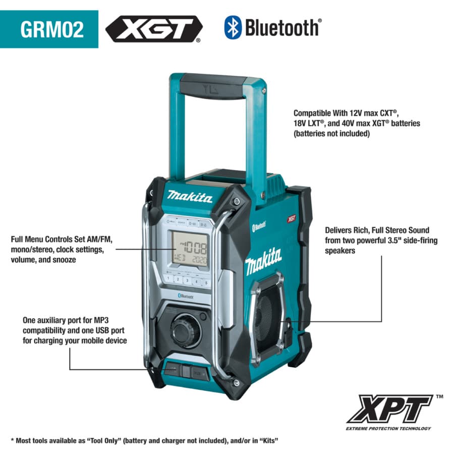Makita GRM02 40V max XGT Cordless/Corded Bluetooth Job Site Radio Tool Only, detail 1