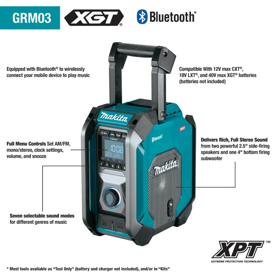 Makita GRM03 40V max XGT Cordless/Corded Bluetooth Job Site Radio Tool Only, detail 1