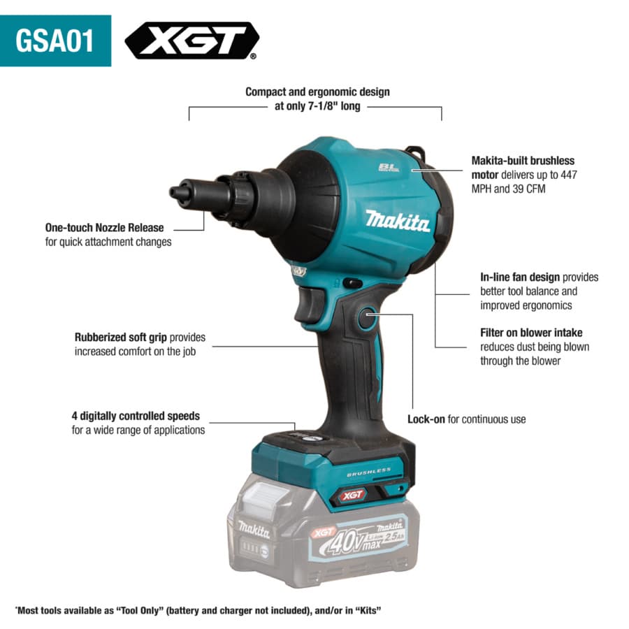 Makita Blower 40V max XGT® Lithium-Ion Cordless Brushless Motor, (Bare Tool) - GSA01Z, detail 1