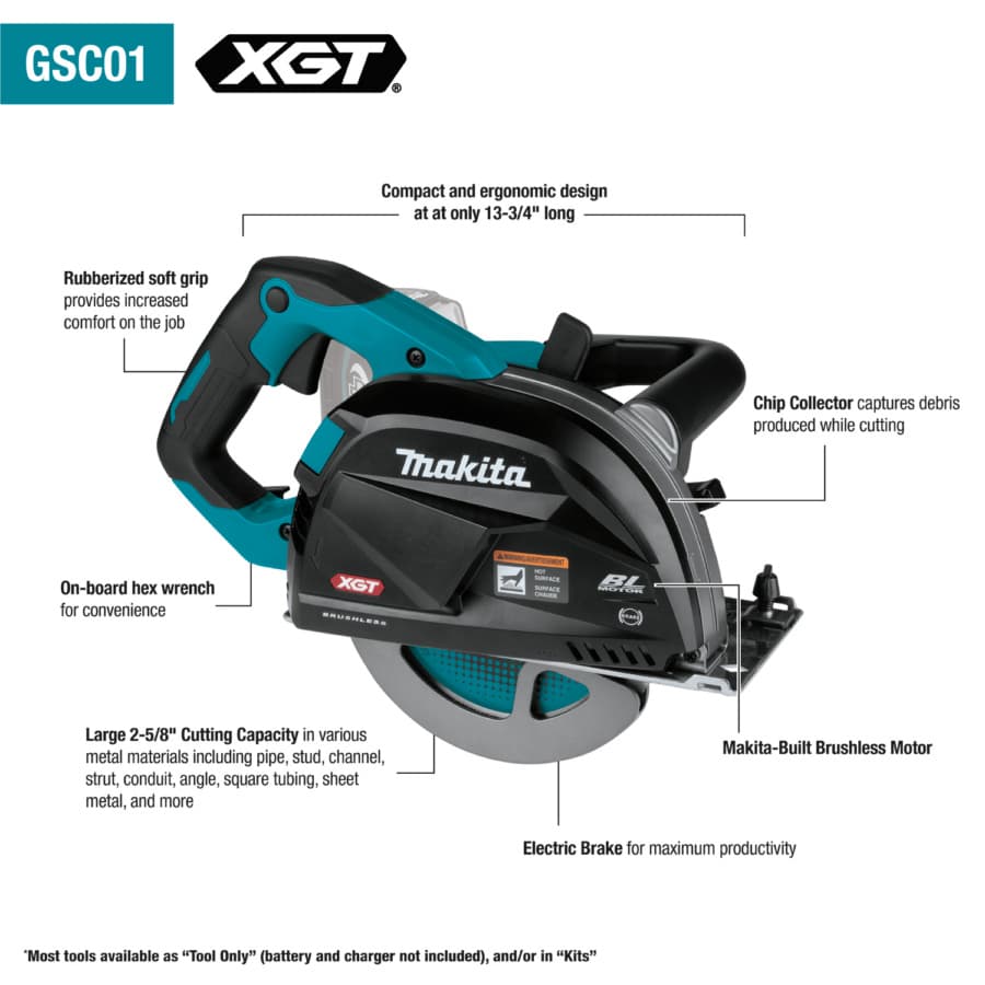 Makita 7-1/4" Circular Saw 5/8" Arbor 40V max XGT® Lithium-Ion Cordless Brushless Motor, Bare Tool, GSC01Z, detail 1