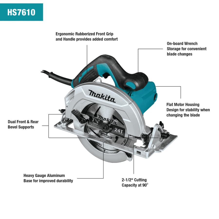 Makita 7-1/4" Circular Saw 5/8" Arbor with Corded 14A Motor - HS7610, detail 1