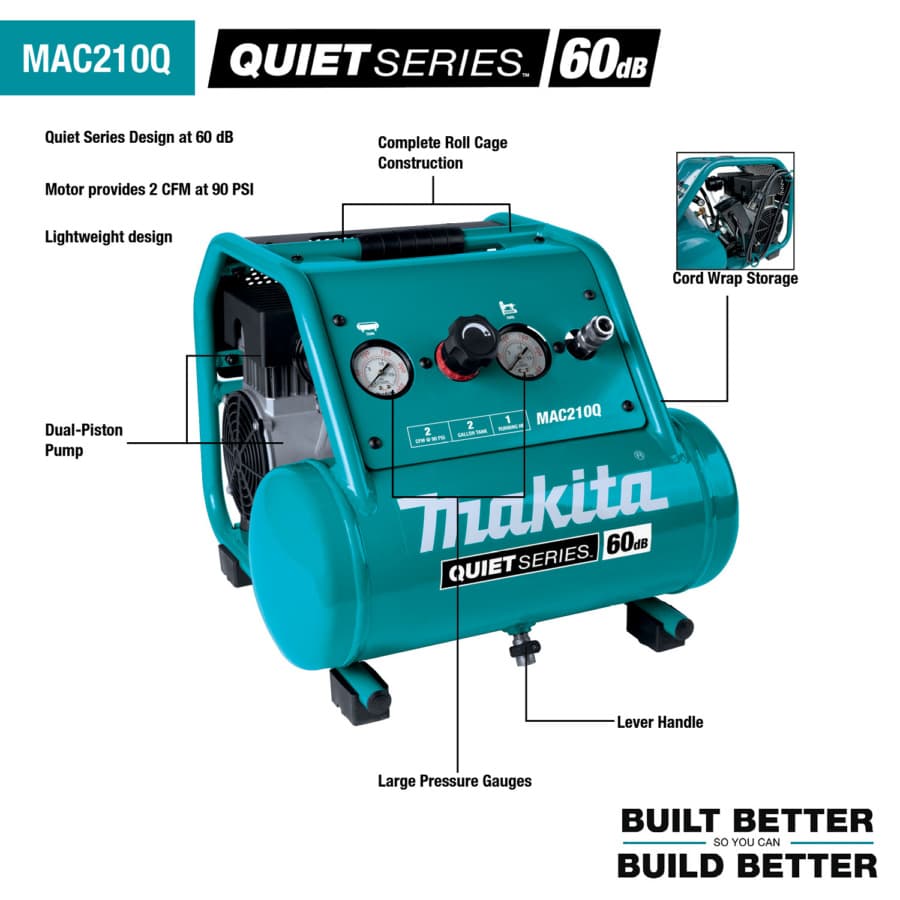 Makita Quiet Series Air Compressor 1 hp, 135 psi 7 A 60 dB - MAC210Q, detail 6
