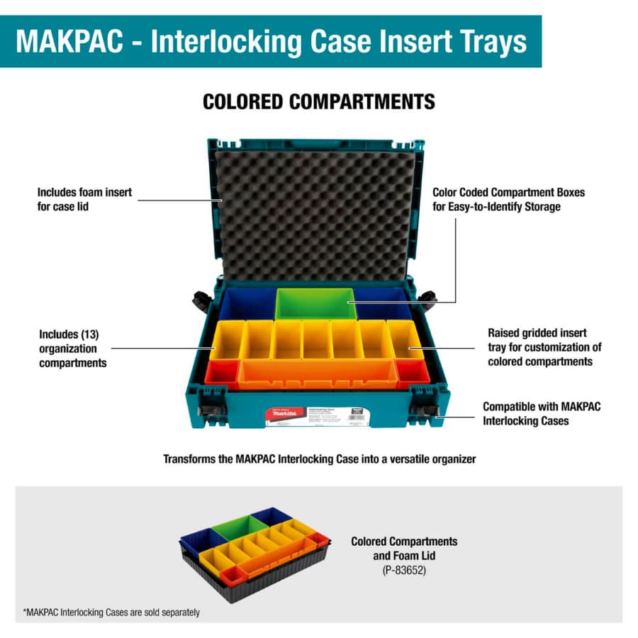 MAKPAC Interlocking Case Insert Tray with Colored Compartments/Foam Lid, detail 2