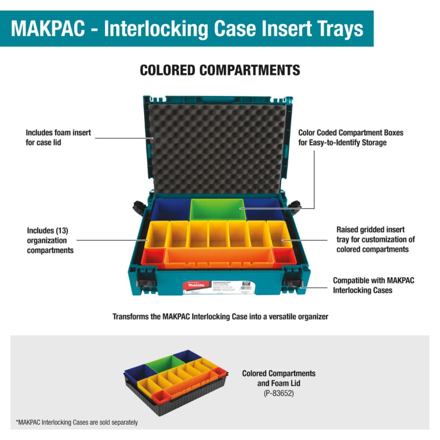 MAKPAC Interlocking Case Insert Tray with Colored Compartments/Foam Lid, detail 3