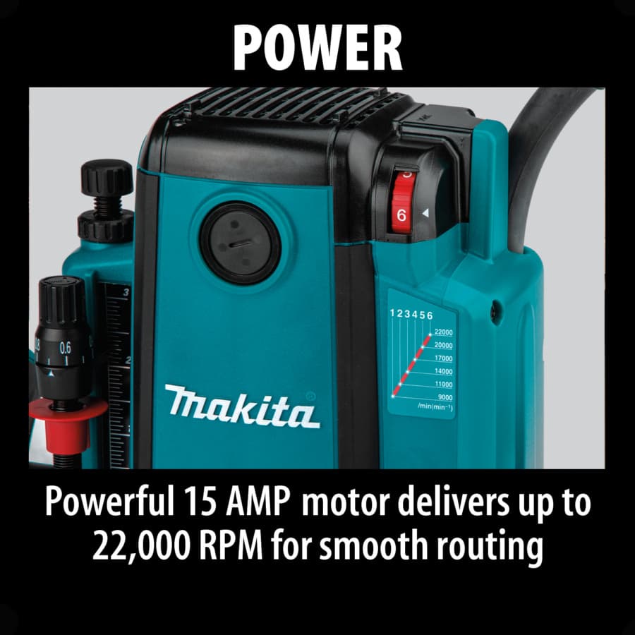 Makita Combination Plunge-Fixed Base Router 15A 3.25hp Corded Motor Variable Speed, - RP2301FC, detail 8