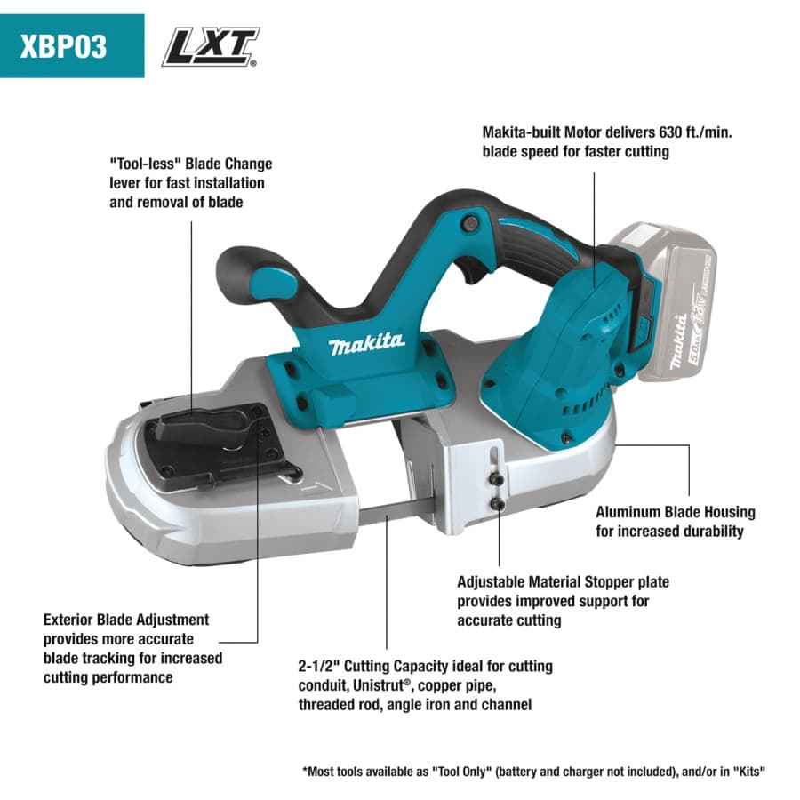 Makita Portable Band Saw 18V LXT® Lithium-Ion Cordless 32-7/8" Blade Length, Bare Tool, With LED Light, XBP03Z, detail 1
