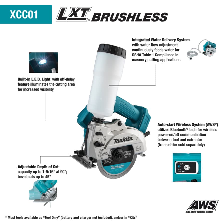Makita 5" Masonary Saw 20mm Arbor 18V LXT® Lithium-Ion Cordless Brushless Motor, Bare Tool, XCC01Z, detail 1