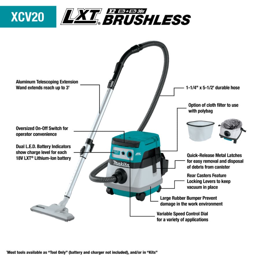 36V LXT Brushless 2.1 Gallon Wet/Dry Dust Extractor/Vacuum Tool Only, detail 1
