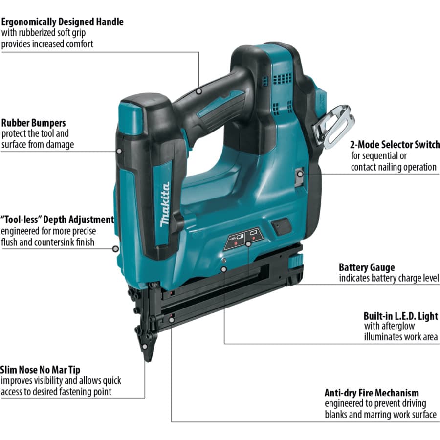 Makita 2" x 18 Gauge Cordless Brad Nailer Tool, detail 1