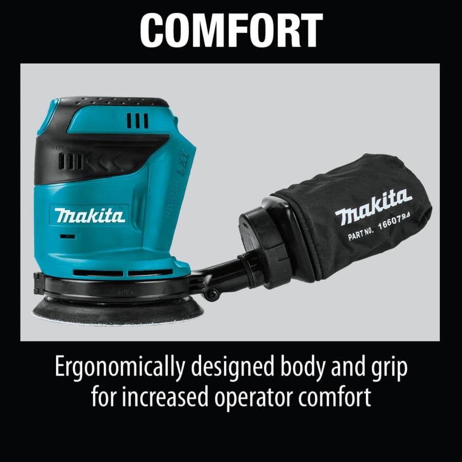 Makita 18V LXT Random Orbit Sander 18V LXT® Lithium-Ion Cordless Brushless Motor with 5" Round Hook and Loop Pad, Vacuum, Bare Tool - XOB01Z, detail 2