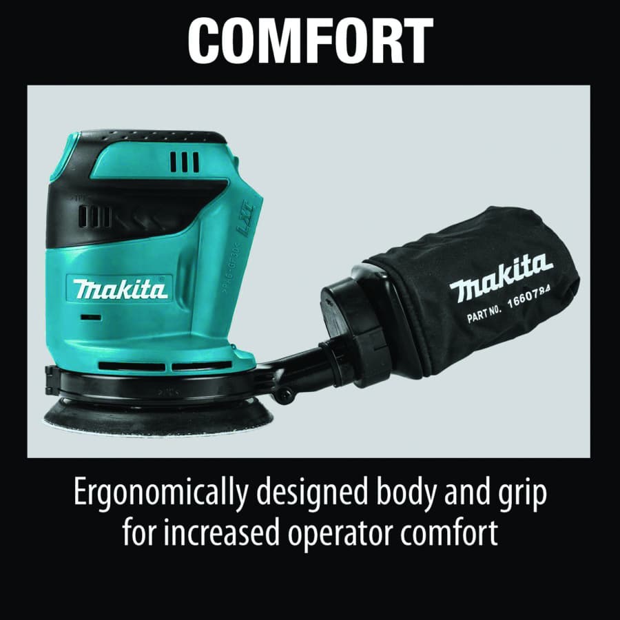 Makita 18V LXT Random Orbit Sander 18V LXT® Lithium-Ion Cordless Brushless Motor with 5" Round Hook and Loop Pad, Vacuum, Bare Tool - XOB01Z, detail 4