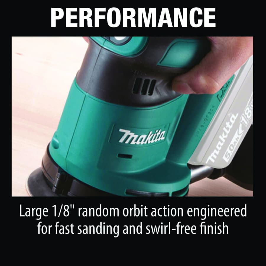 Makita 18V LXT Random Orbit Sander 18V LXT® Lithium-Ion Cordless Brushless Motor with 5" Round Hook and Loop Pad, Vacuum, Bare Tool - XOB01Z, detail 6