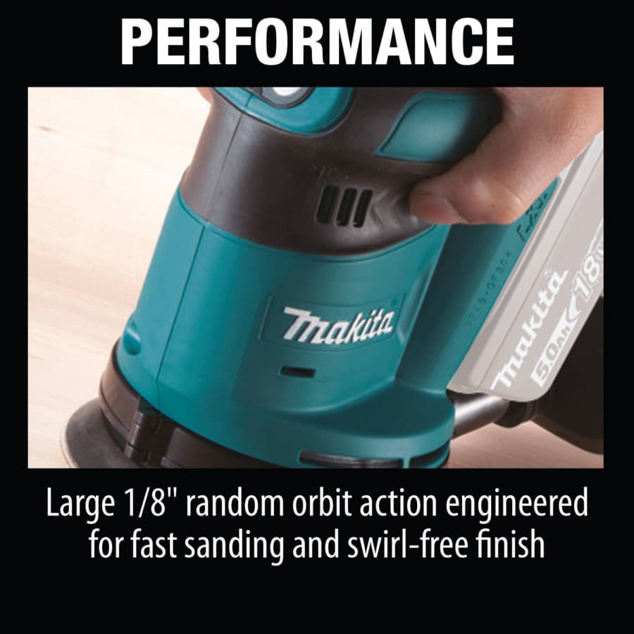 Makita 18V LXT Random Orbit Sander 18V LXT® Lithium-Ion Cordless Brushless Motor with 5" Round Hook and Loop Pad, Vacuum, Bare Tool - XOB01Z, detail 10