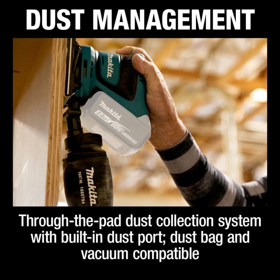 Makita Finish Sander 18V LXT® Lithium-Ion Cordless Brushed Motor with 4-1/2 x 4" Pad, Vacuum, Bare Tool - XOB02Z, detail 5
