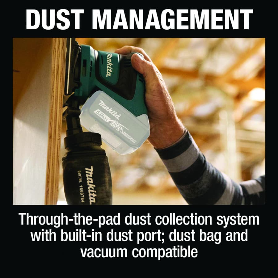 Makita Finish Sander 18V LXT® Lithium-Ion Cordless Brushed Motor with 4-1/2 x 4" Pad, Vacuum, Bare Tool - XOB02Z, detail 10