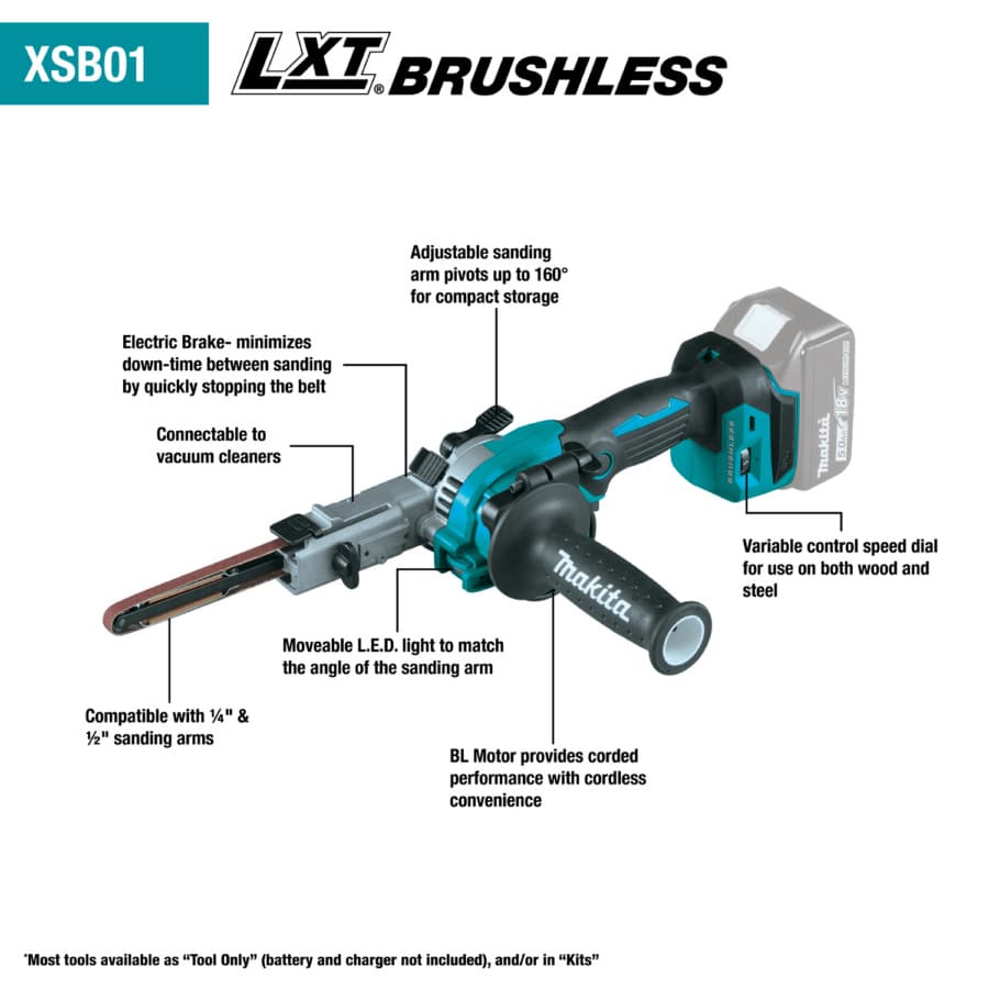 Makita Finger Sander 18V LXT® Lithium-Ion Cordless Brushless Motor, 5.0 Ah Battery Included, XSB01TJ, detail 2