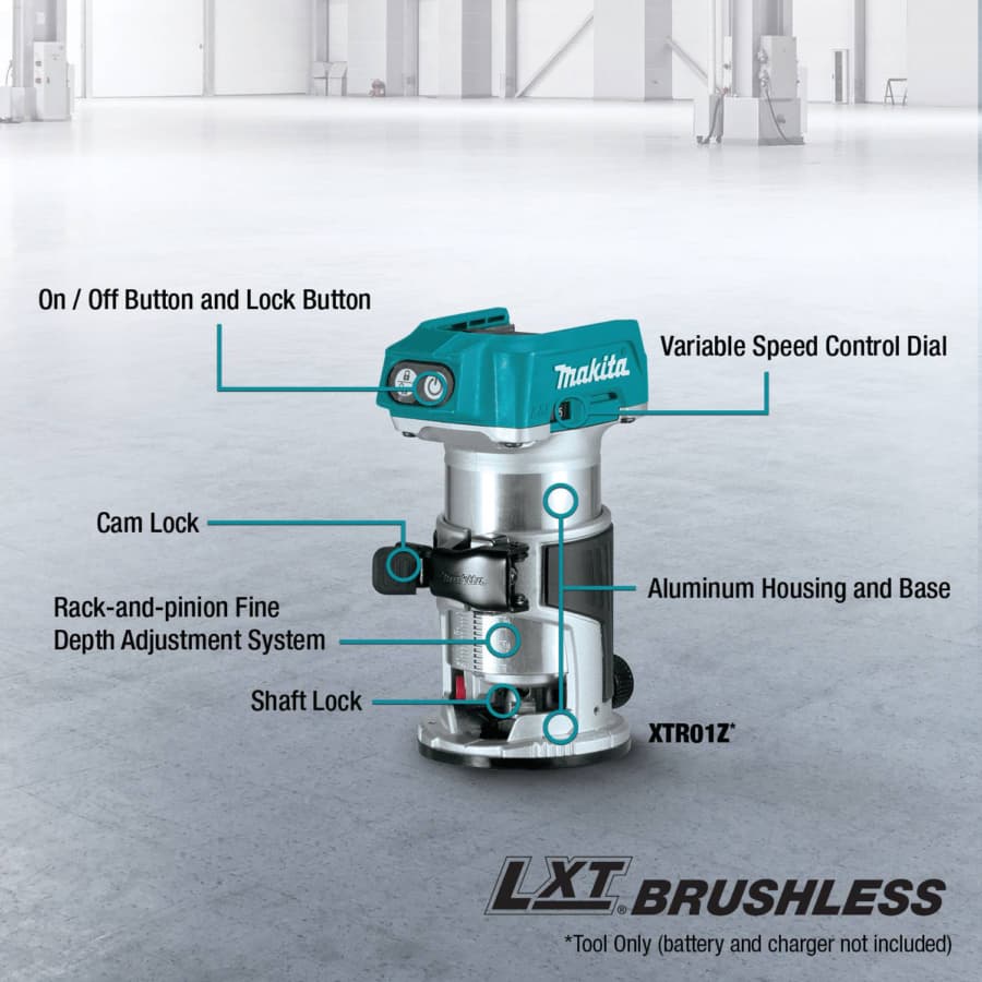 Makita Combination Plunge-Fixed Base Router 18V LXT® Lithium-Ion Cordless Brushless motor Variable Speed, Bare Tool - XTR01Z, detail 7