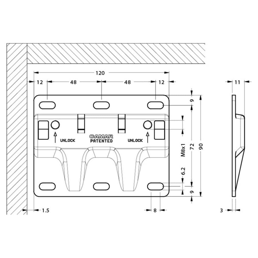 807XL Anti-Drop Wall Plate, 807-XL-90 Detail Image