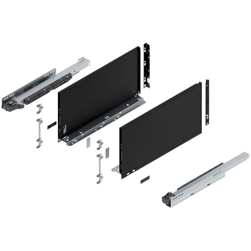18" Legrabox Drawer System F Height, 9-1/2", 125lb Capacity Full-Extension with BLUMOTION, Carbon Matte Black