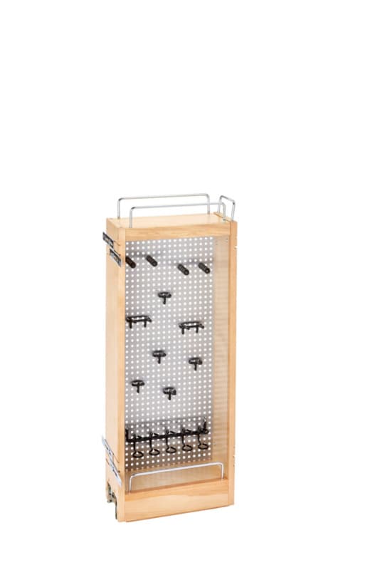 5" x 26-1/4" Wall Cabinet Pullout Organizer with Stainless Steel Panel, Wood