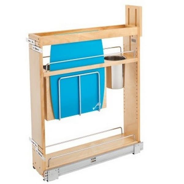 5" Pullout Wood Base Cabinet Organizer with Knife Block, Utensil Bins and BLUMOTION Soft-Close Slides