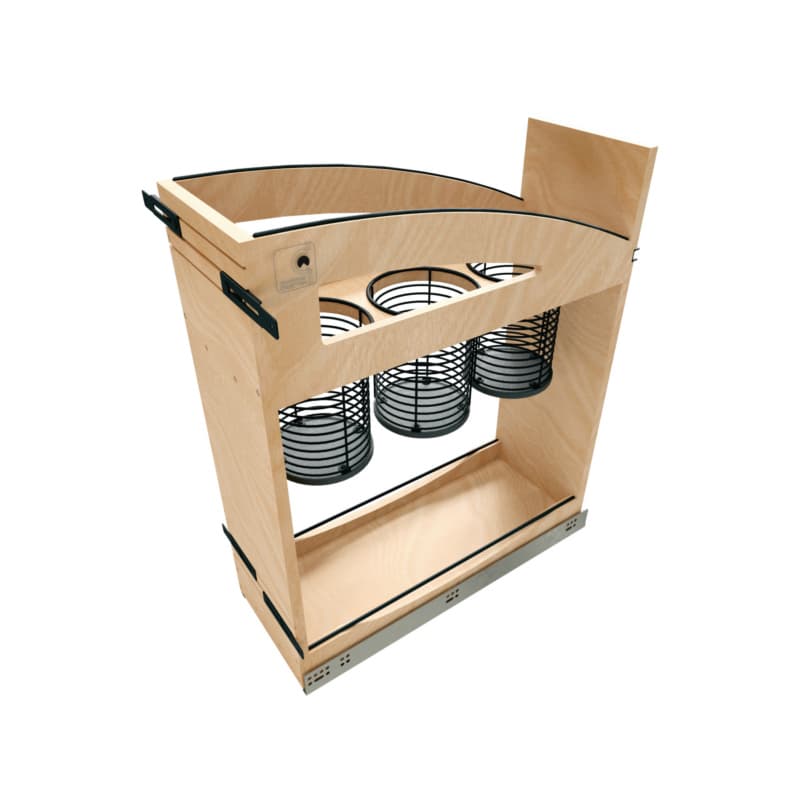 8" Craftsman Utensil Pullout Organizer with Black Accents for 12" Base Cabinets, Light Brown