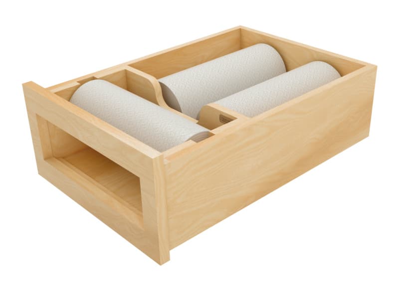 15" Paper Towel Drawer System with BLUM Soft-Close Slides for 18" Base Cabinets, Light Brown