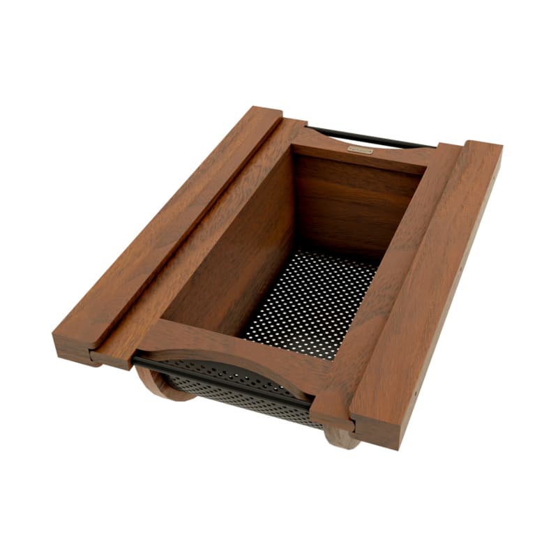 Produce Basket Pullout for 15" Base Cabinets, Blumotion Soft-Closing, Walnut with Matt Black Accents
