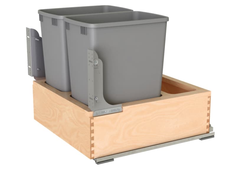 Double 32 QT Bottom Mount Waste Container Pullout with Rev-A-Motion for 20-31/32" Cabinet Opening, Clear Polyurethane